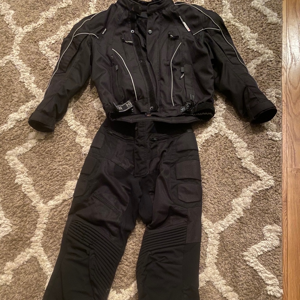 Motorcycle jacket and matching pants.